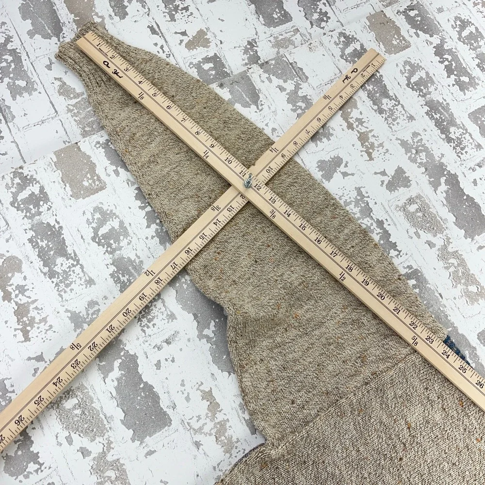 Vintage Grandpa Sweater Men XL Tan Blue Woll Blend Knit V Neck 90s Diamond - Picture 9 of 10